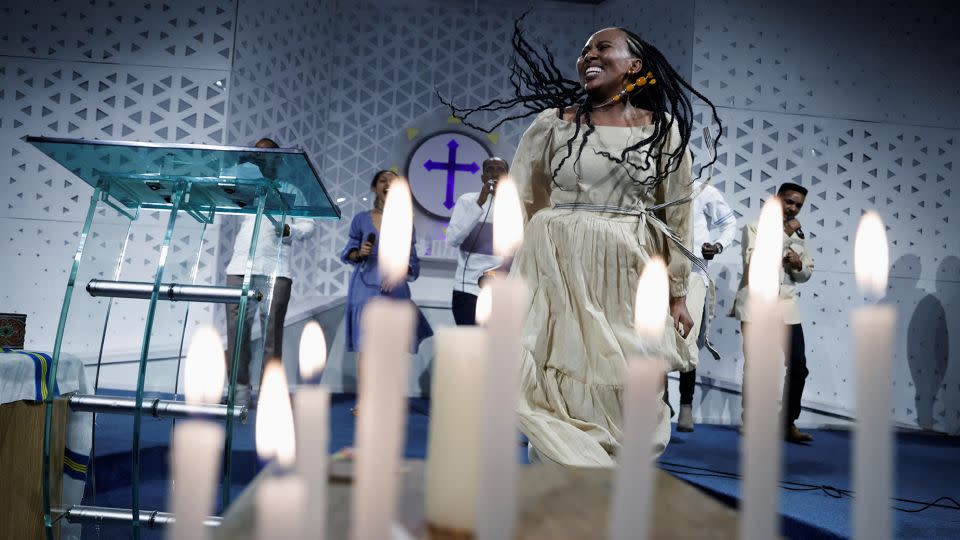 A choir member sings during the Ethiopian New Year's Eve celebration marking the beginning of the year 2015 on the Ethiopian calendar in Addis Ababa, on September 11, 2022. - Tiksa Negeri/Reuters