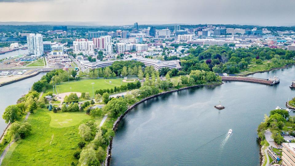 Aerial panorama of Stamford, Connecticut - Image.