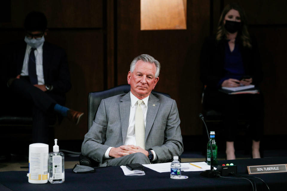 Tommy Tuberville sits at desk in hearing.  (Tom Brenner / Pool / Getty Images)