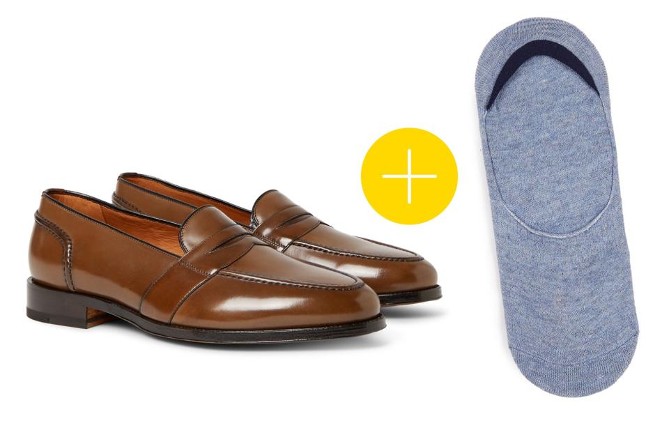 Or Business Loafers + Gray Blue No Show Socks