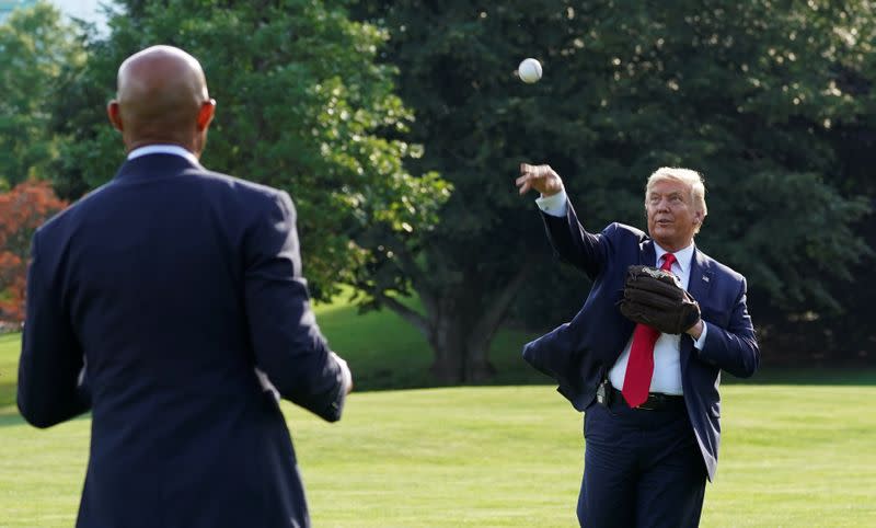 Trump hosts youth baseball players at the White House in Washington