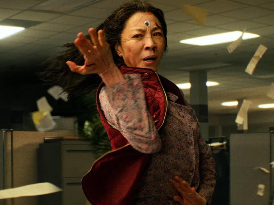 Malaysian actress Michelle Yeoh is pictured in a scene from Everything Everywhere All At Once. She's considered a frontrunner for best actress at the 2023 Oscars on Sunday. (A24 - image credit)