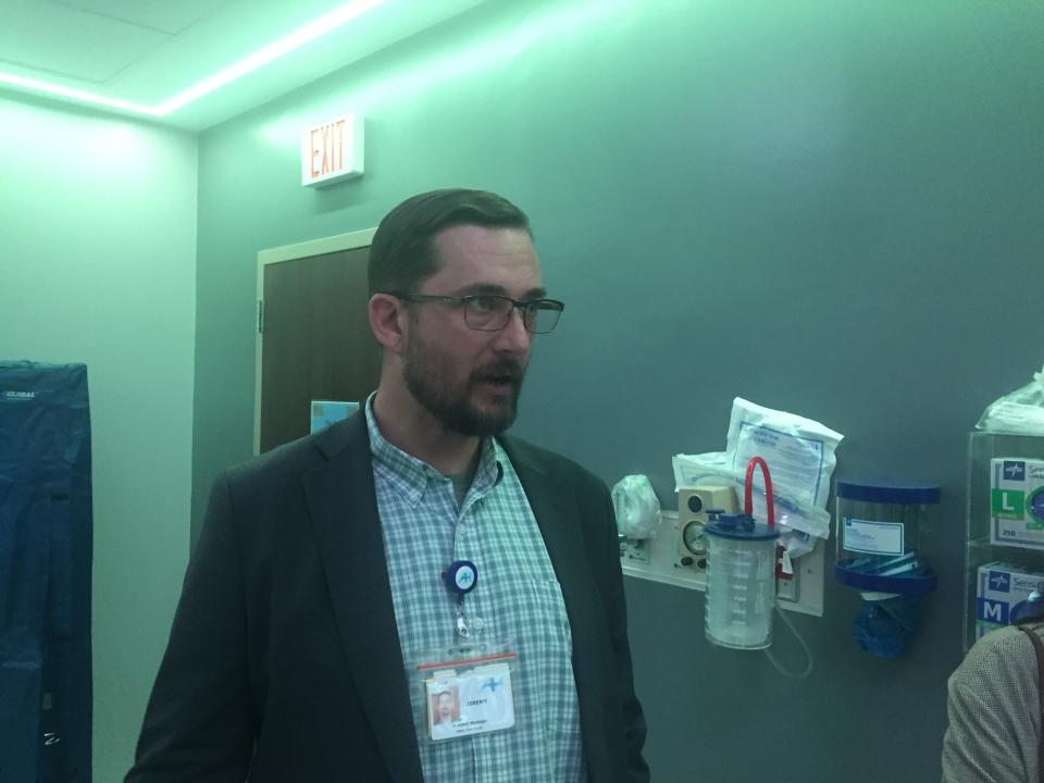 Jeremy Kern, project manager at Artesia General Hospital, explains a new CT scanner during a tour of the hospital on Jan. 10, 2023.