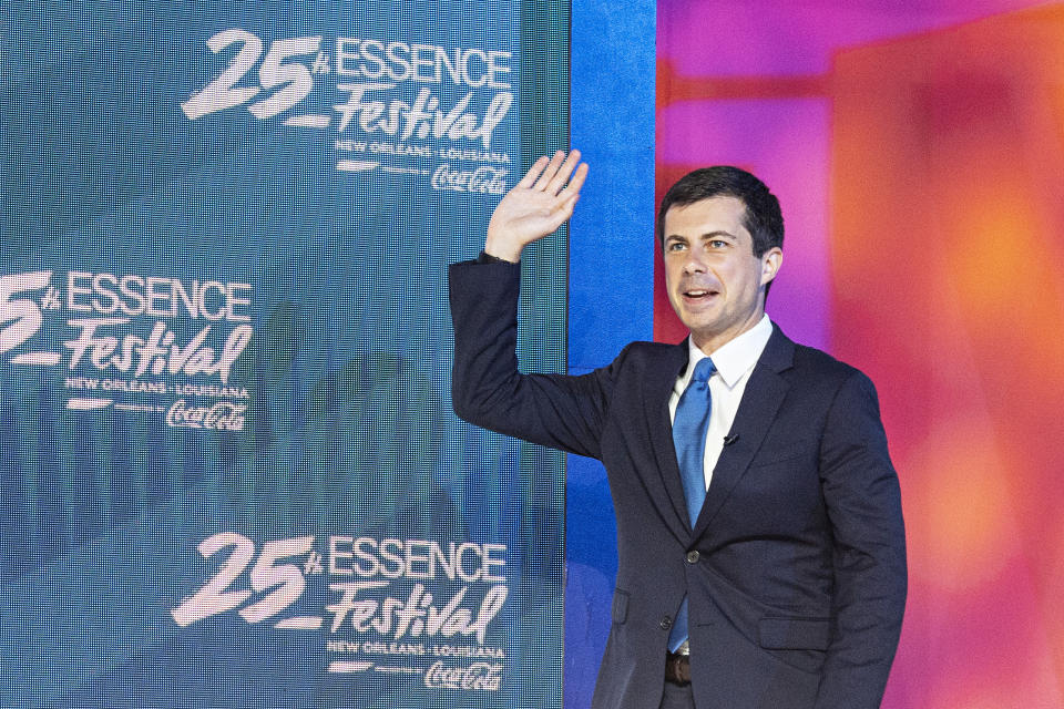 Democratic presidential candidate and South Bend, Ind. Mayor Pete Buttigieg speaks at the 2019 Essence Festival at the Ernest N. Morial Convention Center on Sunday, July 7, 2019, in New Orleans. (Photo by Amy Harris/Invision/AP)