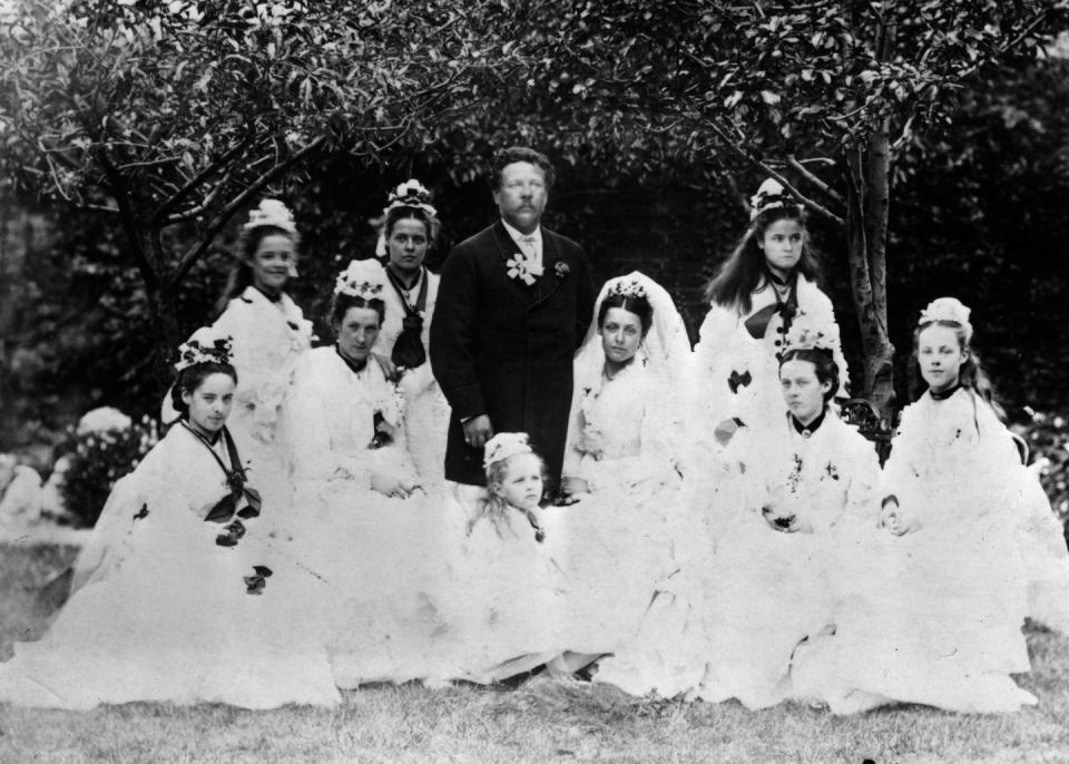 <p>Bridesmaids back in the day were known to carry <a href="http://www.avictorian.com/weddingattire.html" rel="nofollow noopener" target="_blank" data-ylk="slk:bouquets of garlic, herbs, and grains;elm:context_link;itc:0;sec:content-canvas" class="link ">bouquets of garlic, herbs, and grains</a> to ward of the presence of evil spirits at the ceremony. </p>