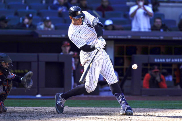 June 2, 2018 - New York Yankees right fielder Aaron Judge (99) at bat  during the New York Yankees vs Baltimore Orioles game at Oriole Park at  Camden Yards in Baltimore, Md.