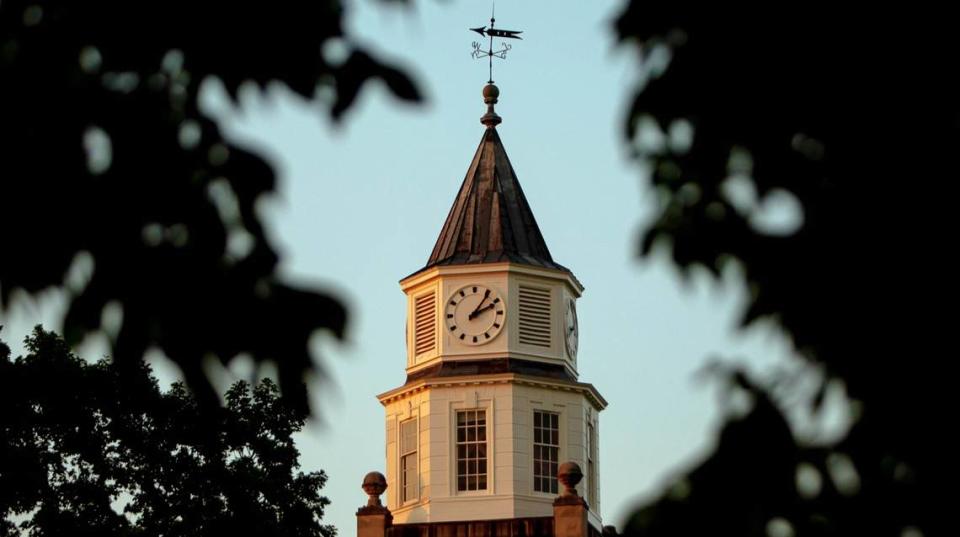 Southern Illinois University’s Pulliam Clock Tower on July 18 in Carbondale. The college is seen as the economic anchor in Carbondale and southern Illinois.