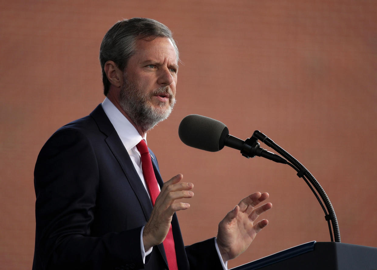 Jerry Falwell, the president of Liberty University, speaks during the school's commencement ceremony in 2017. (Photo: Alex Wong via Getty Images)
