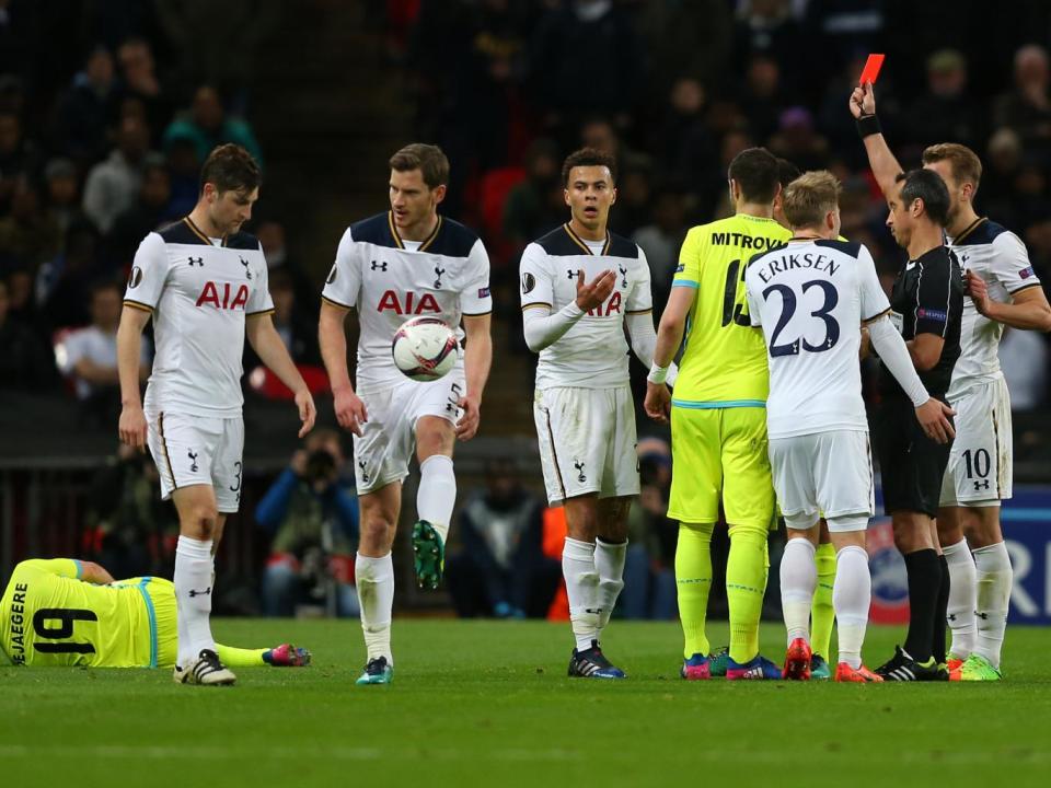 Alli was sent off for his reckless lunge (Getty )