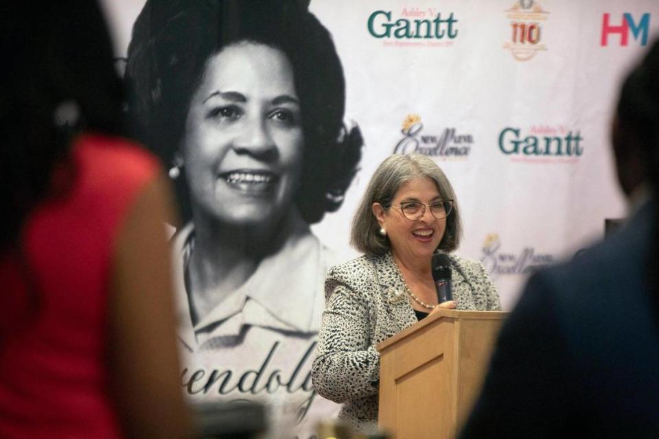 The Mayor of Miami-Dade County, Daniella Levine Cava talks during the opening of Gwen Cherry exhibit at the HistoryMiami.