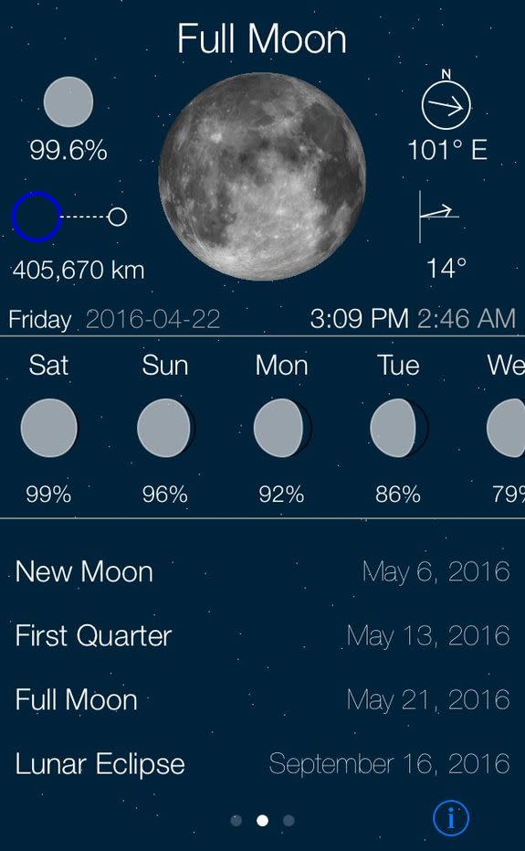 Moon for iOS has a simple and informative interface that presents a lot of information, including the current and upcoming phases, lunar distance and where to find the satellite in the sky.