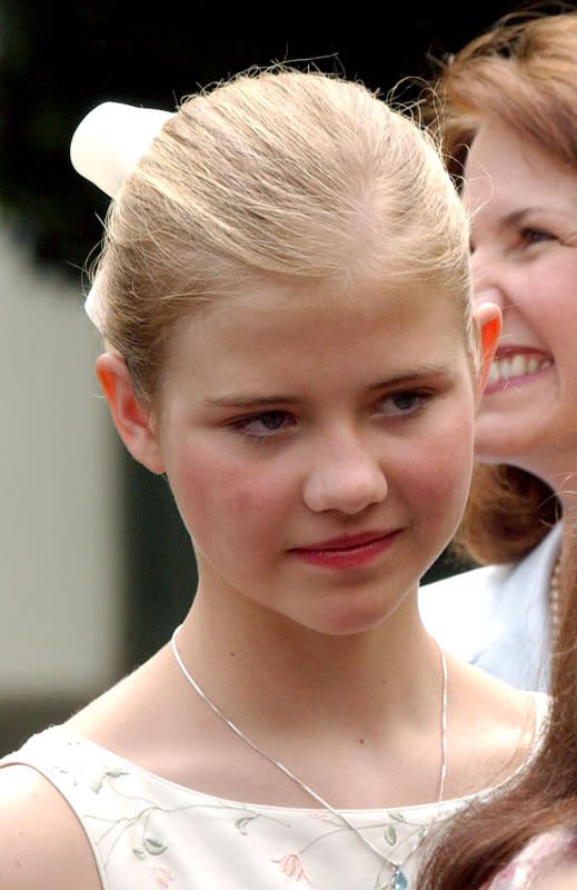 Elizabeth Smart attends a ceremony in the Rose Garden of the White House on April 30, 2003. On March 12, 2003, Smart, who had been kidnapped from her Salt Lake City home in June 2002, was found. File Photo by Roger L. Wollenberg/UPI