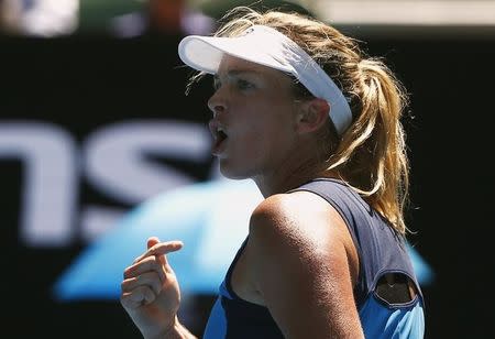 Tennis - Australian Open - Melbourne Park, Melbourne, Australia - 24/1/17 Coco Vandeweghe of the U.S. reacts during her Women's singles quarter-final match against Spain's Garbine Muguruza. REUTERS/Thomas Peter