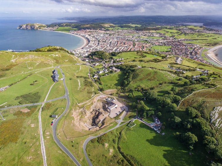 <span class="caption">Aerial view of the Great Orme Bronze Age mine site above Llandudno.</span> <span class="attribution"><span class="source">© Great Orme Mines</span>, <span class="license">Author provided</span></span>