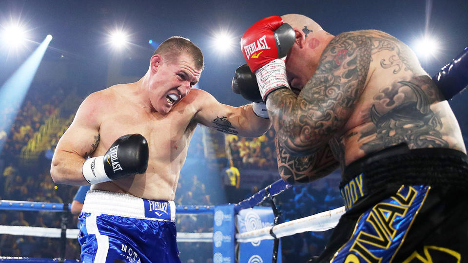 Seen here, Paul Gallen punches Lucas Browne during their heavyweight showdown.