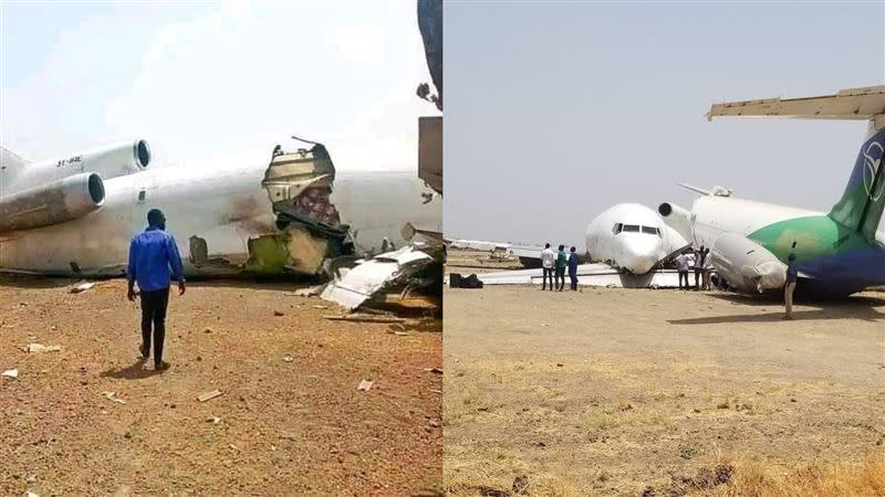 波音727迫降時墜毀，機上7人全數逃生。（圖／翻攝自X平台）