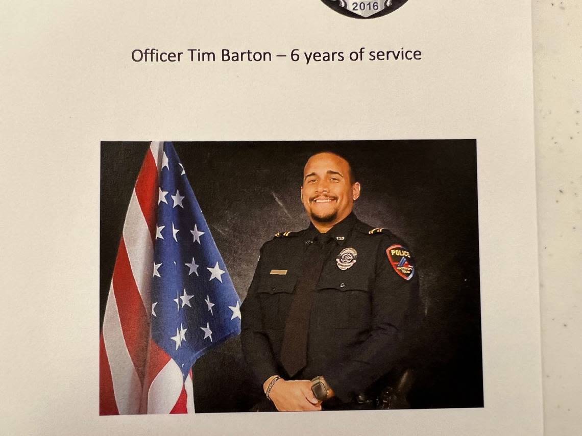 Haltom City Officer Tim Barton, who has six years of service, was one of three officers wounded during a shooting Saturday night.