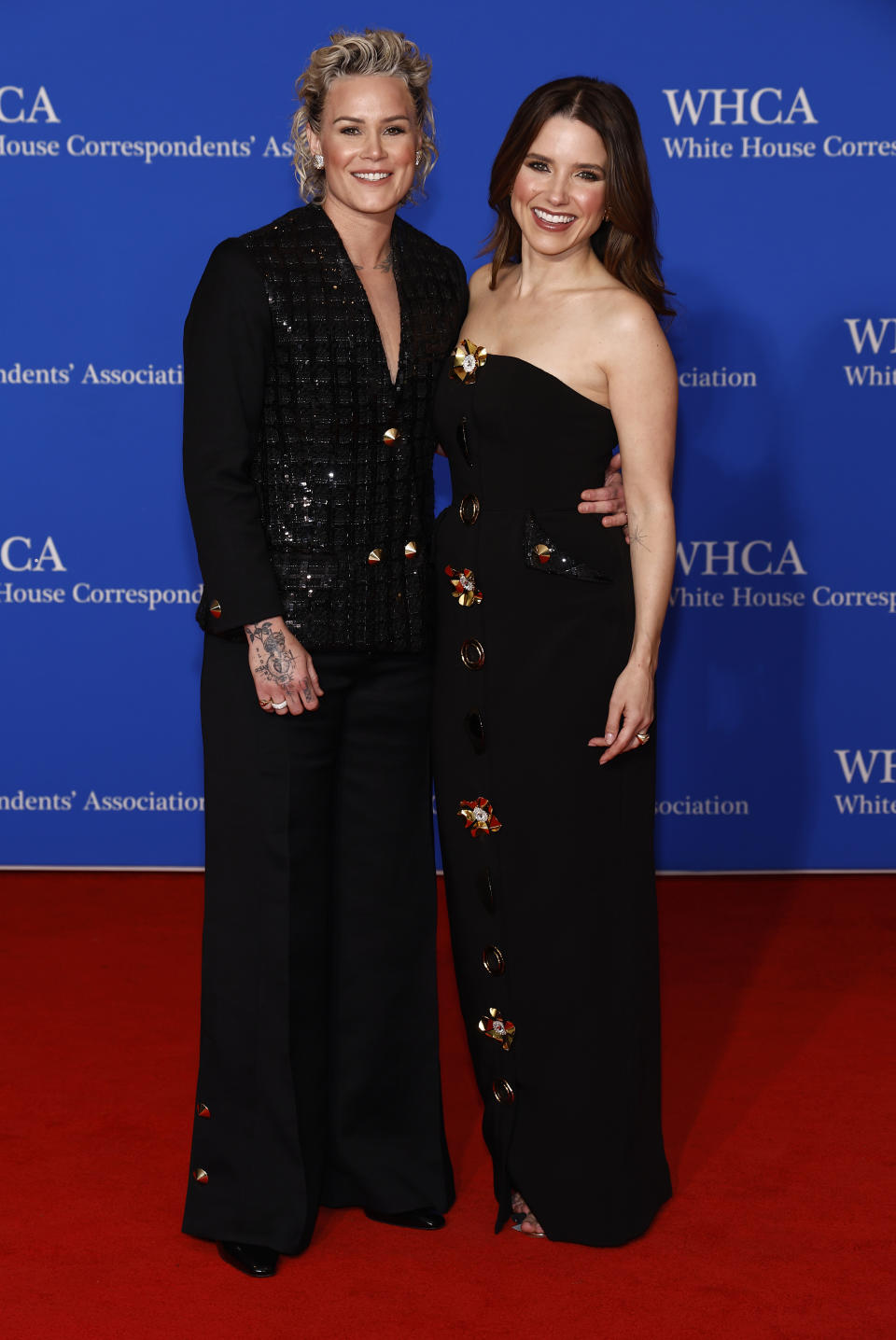 WASHINGTON, DC - APRIL 27: Ashlyn Harris and Sophia Bush attend the 2024 White House Correspondents' Dinner at The Washington Hilton on April 27, 2024 in Washington, DC. (Photo by Paul Morigi/Getty Images)