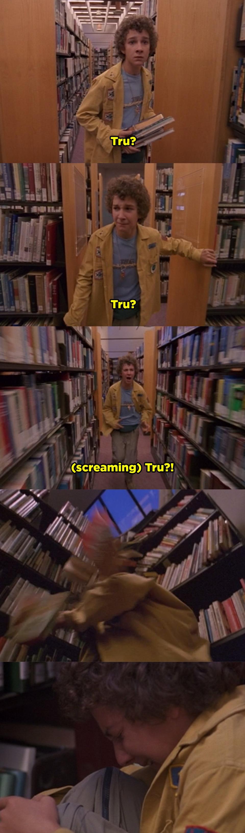 Eddie accidentally gets lost in the library and can't find his sister so he starts to panic and scream.