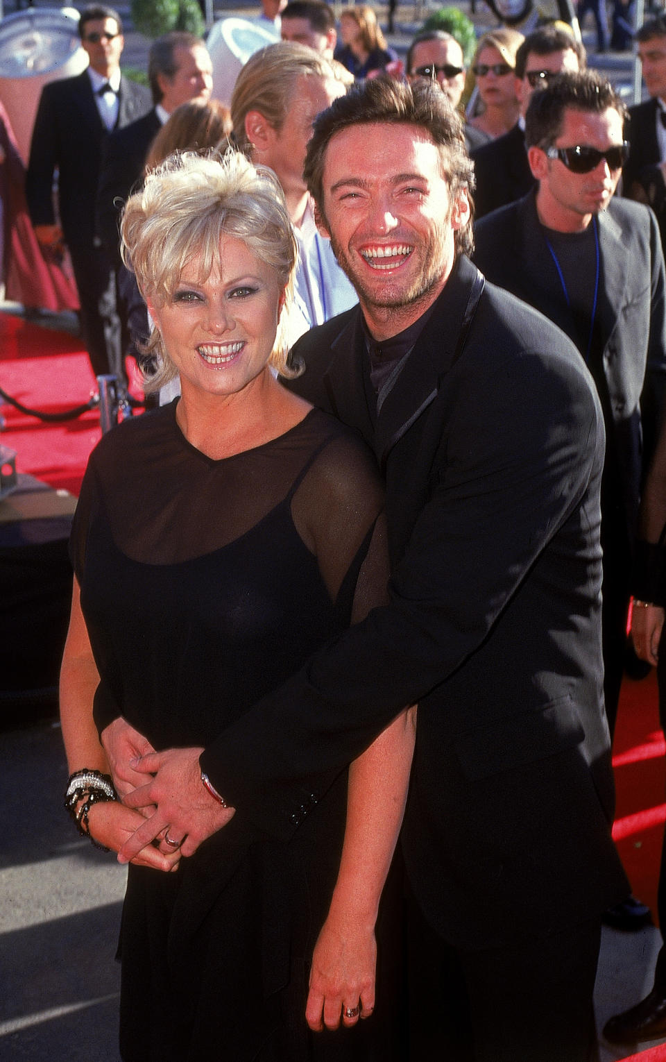 SYDNEY, AUSTRALIA - SEPTEMBER 15:  Actor Hugh Jackman (R) and his wife Deborra-Lee Furness attend the Fox Studios Gala Opening held at the Fox Studios November 2, 1999 in Sydney, Australia. (Photo by Patrick Riviere/Getty Images)