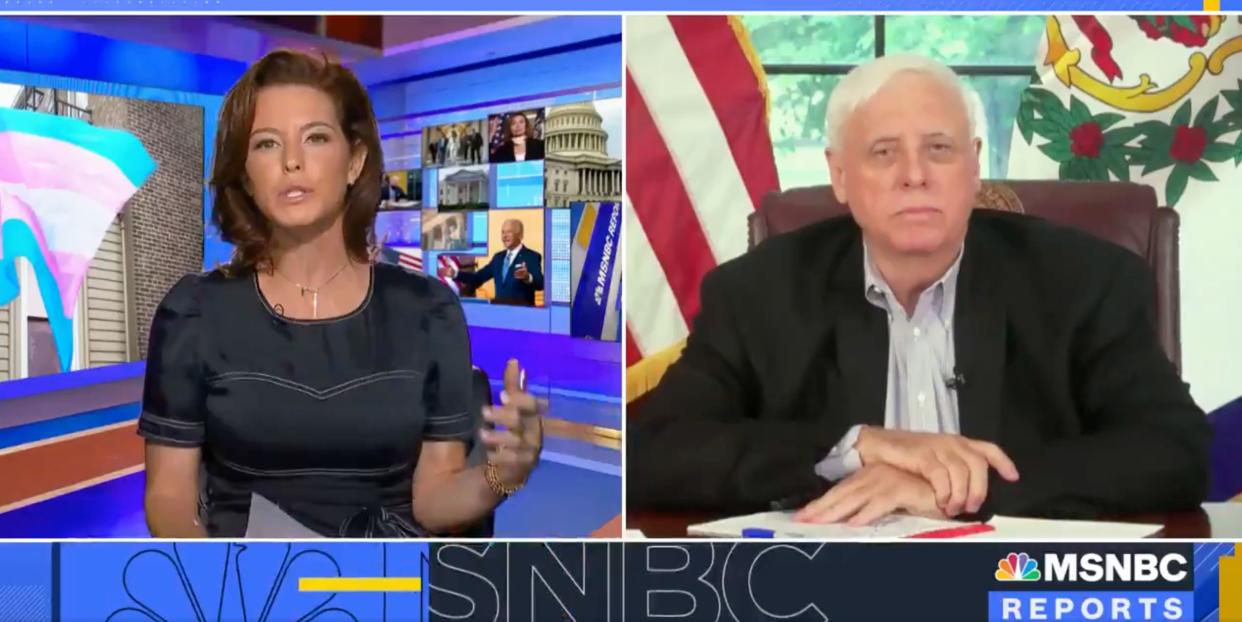 West Virginia Gov. Jim Justice (R) gets grilled by MSNBC anchor Stephanie Ruhl.  (Photo: MSNBC / Twitter)