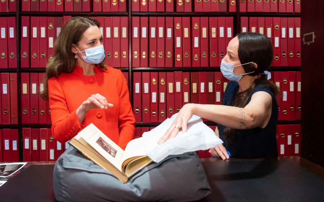 The Duchess of Cambridge visits the National Portrait Gallery archive to mark the publication of the lockdown book Hold Still