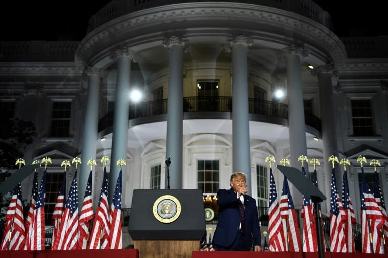 Donald Trump après son discours à la Maison Blanche, au dernier soir de la convention républicaine, le 27 août 2020 - Brendan Smialowski © 2019 AFP