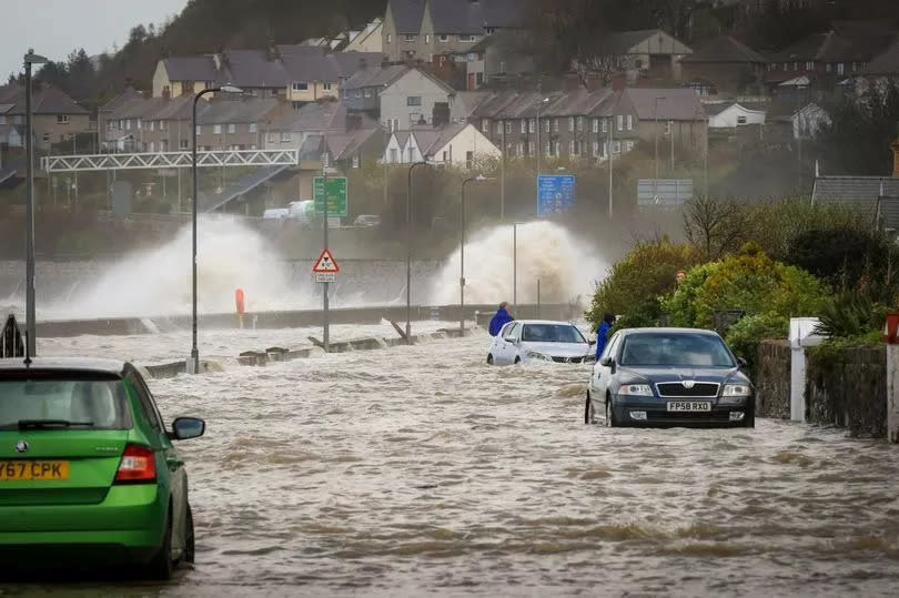 Cars marooned on Llanfairfechan seafront