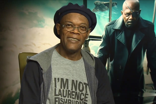 Samuel L. Jackson grüßte als "Laurence Fishburne", mit dem er verwechselt wurde. (Screenshot: YouTube)