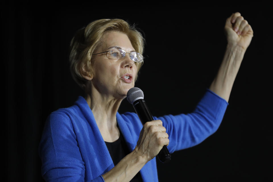 Sen. Elizabeth Warren, D-Mass., speaks to local residents during an organizing event, Sunday, Feb. 10, 2019, in Cedar Rapids, Iowa.(AP Photo/Charlie Neibergall)