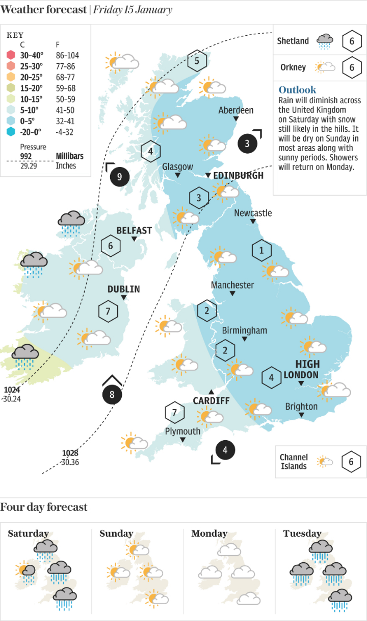 Weather forecast | Friday 15 January