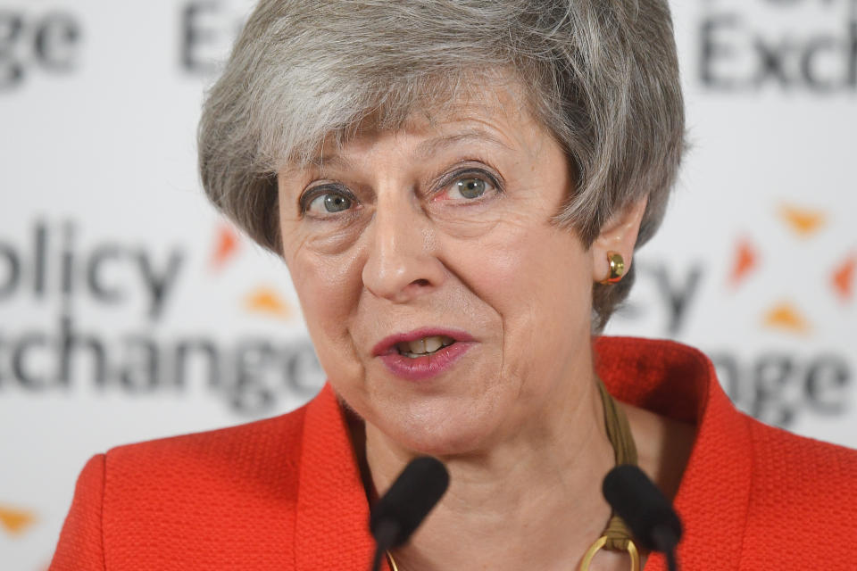 LONDON, ENGLAND - MAY 30: Britain's Prime Minister Theresa May gives a speech in response to the Augar Review into post-18 education on May 30, 2019 in central London, England. (Photo by Daniel Leal- Olivas - WPA Pool/Getty Images)