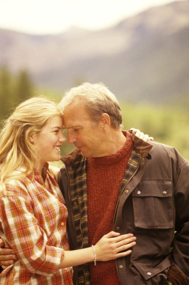 <p>Kevin Costner and daughter Lily on the deck of his Aspen home in 2003. </p>