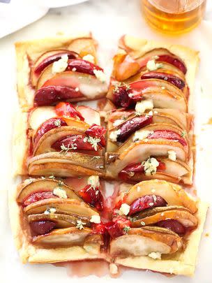 Pear And Plum Puff Pastry Tart With Blue Cheese