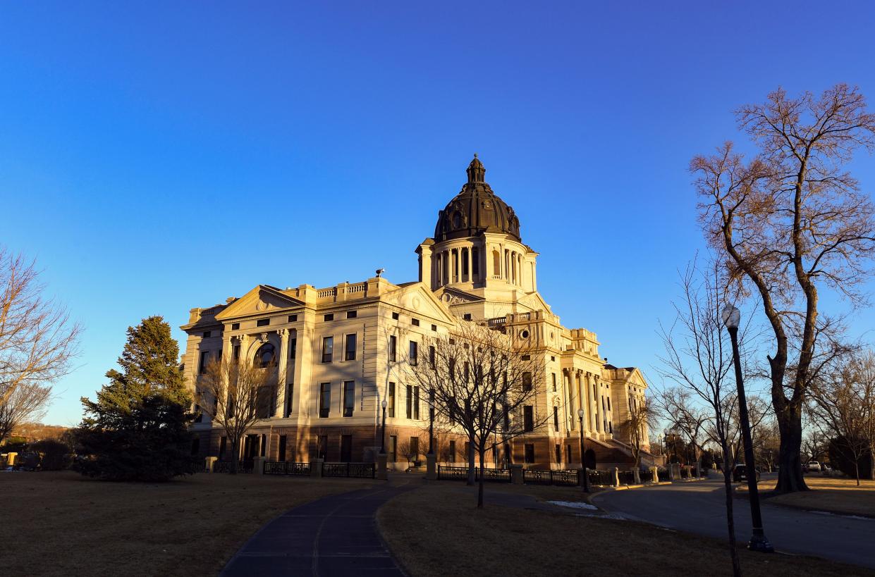 Sun sets on the South Dakota State Capitol on Tuesday, January 12, 2021 in Pierre.