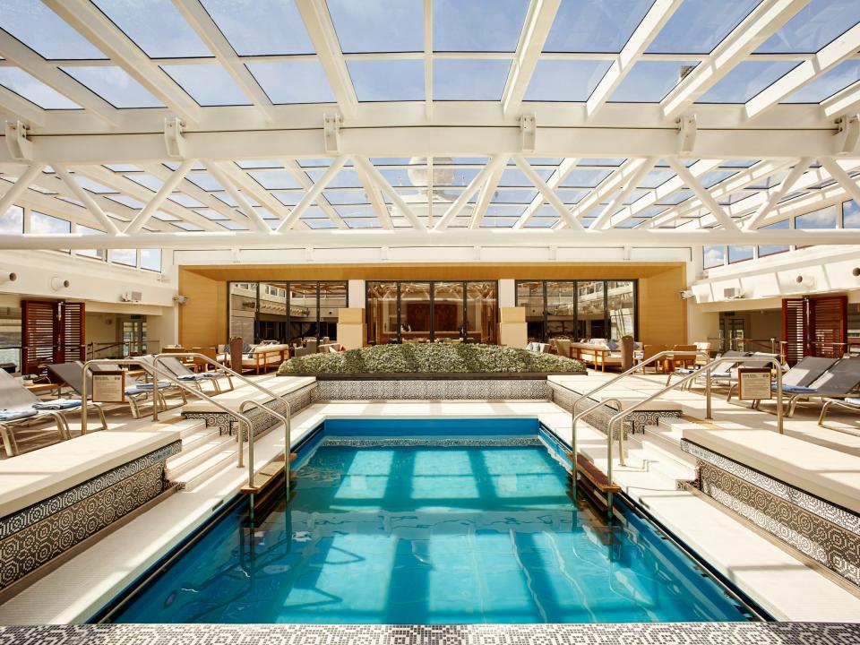 A Viking Ocean ship's pool. The cruise line's ocean cruise ships are all identical.