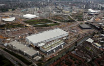 LONDON, ENGLAND - JULY 26: Aerial view of the Main Press Centre which will be used during the London 2012 Olympic Games on July 26, 2011 in London, England. (Photo by Tom Shaw/Getty Images)