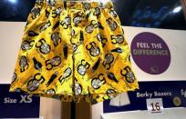 Berkshire Hathaway commemorative underwear featuring Berkshire CEO Warren Buffett and vice-chairman Charlie Munger is seen for sale at the shareholder's shopping day in Omaha, Nebraska, May 1, 2015. The annual meeting takes place May 2, 2015. REUTERS/Rick Wilking