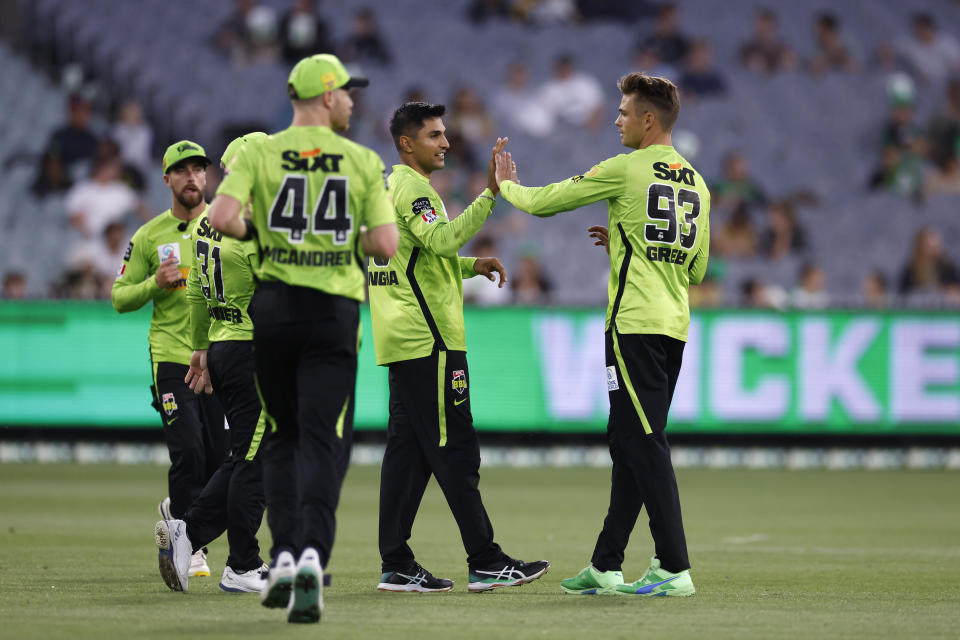 Chris Green and Jason Sangha, pictured here celebrating a wicket against the Melbourne Stars.