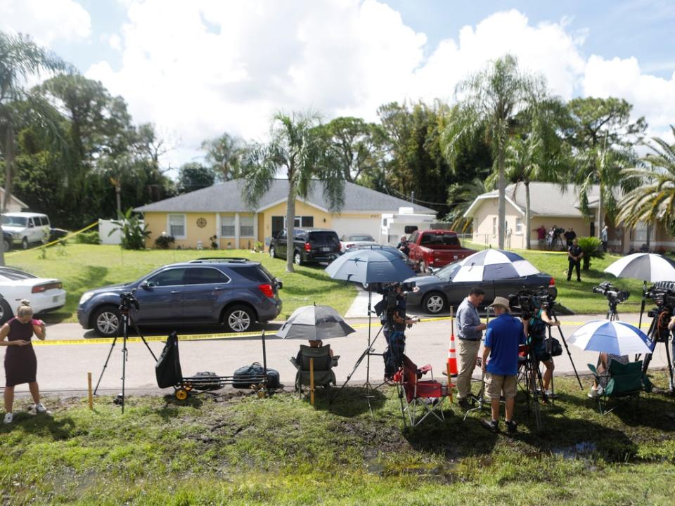 Members of the media are lined up near the home of Brian Laundrie on September 20, 2021 in North Port, Florida (Getty Images)