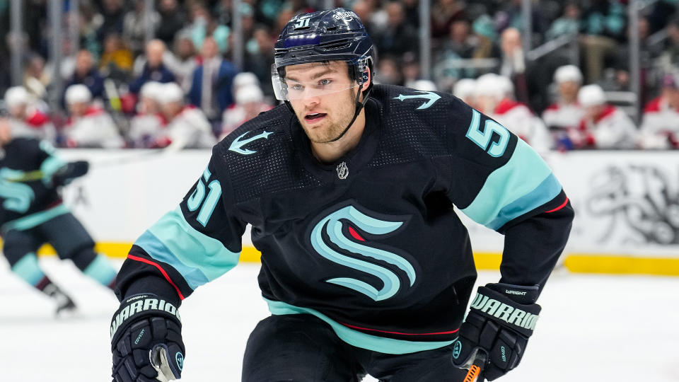 The Kraken are firmly in the playoff picture but that doesn't mean they should think about trading Shane Wright at the NHL trade deadline. (Photo by Christopher Mast/NHLI via Getty Images)