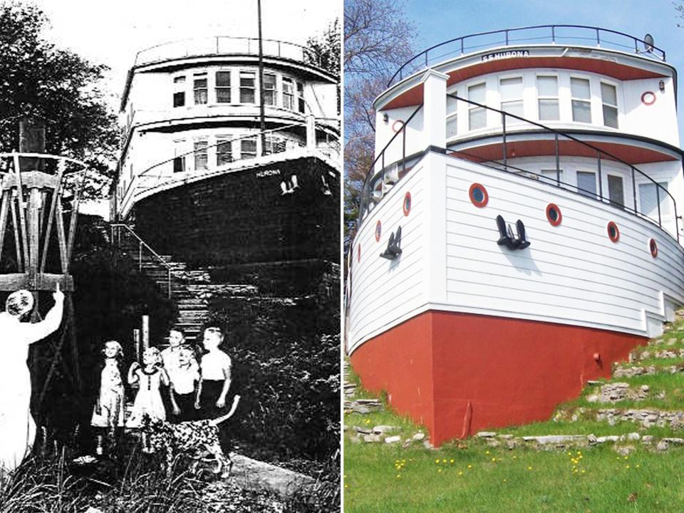 Then and now photos of the front of the home