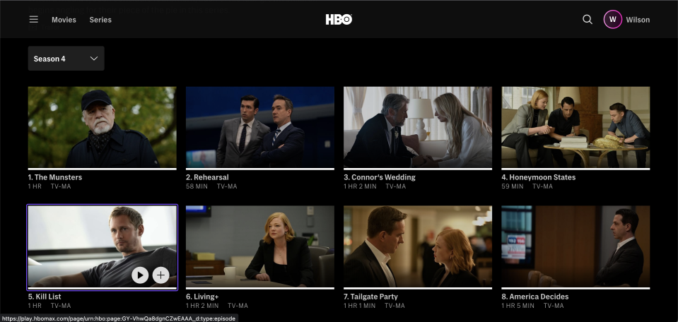 “Succession” Season 4, as it appeared on HBO Max’s interface