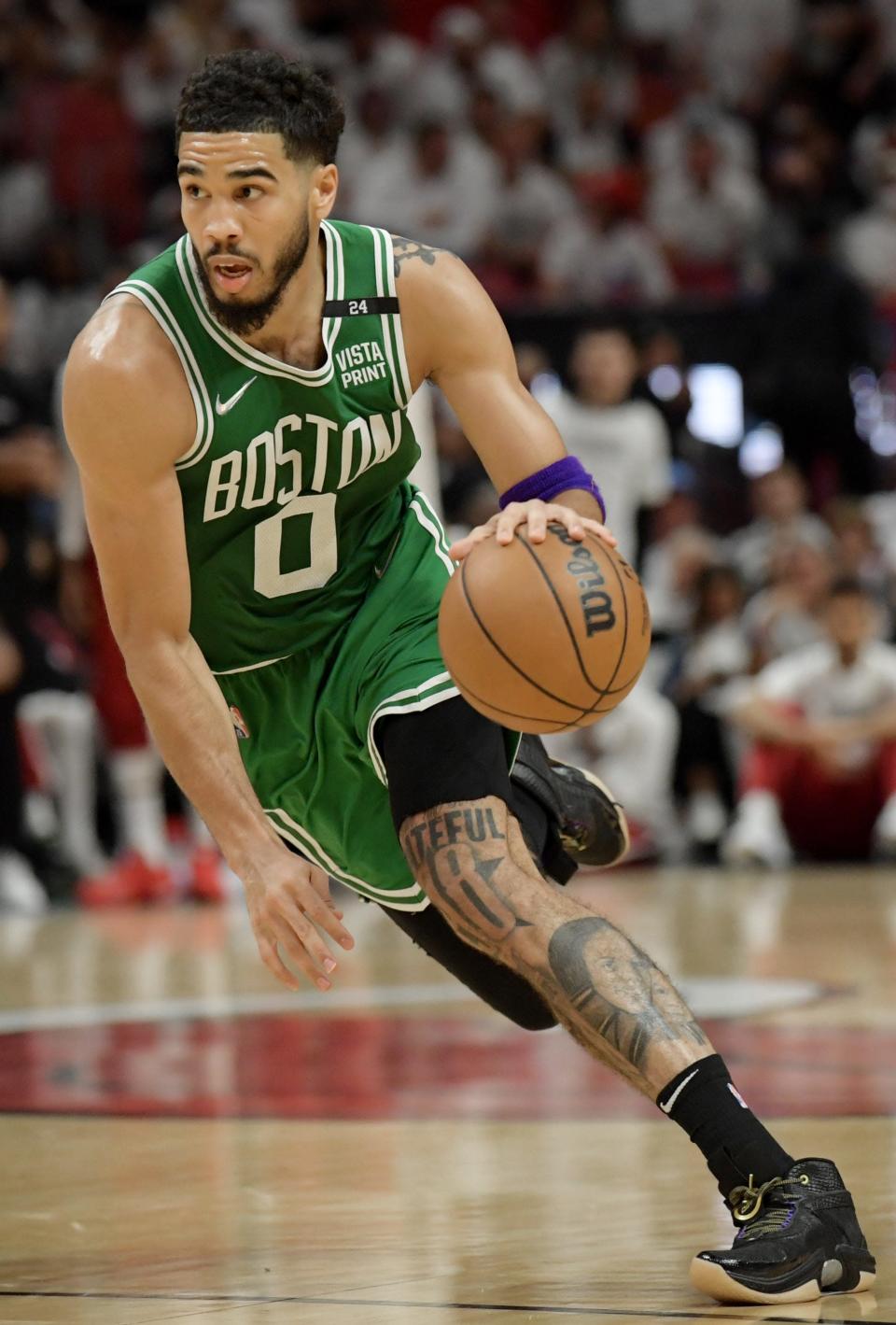 Jayson Tatum drives to the basket during Game 7 against the Miami Heat.