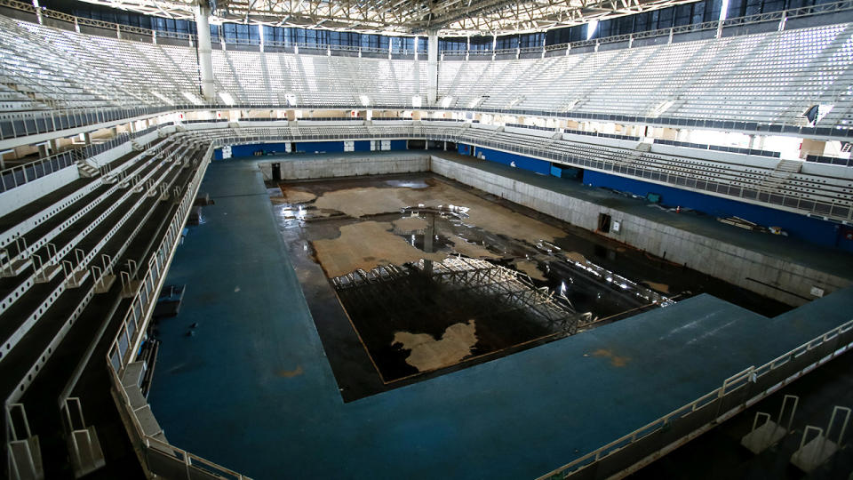 The Olympic aquatics stadium was abandoned with no obvious signs of dismantlement. (Buda Mendes/Getty Images)
