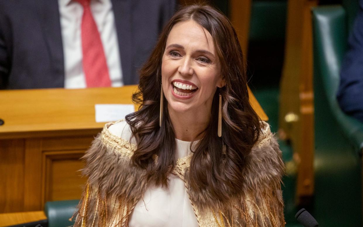 Jacinda Ardern making her final speech to New Zealand's parliament in April - Mark Mitchell/New Zealand Herald