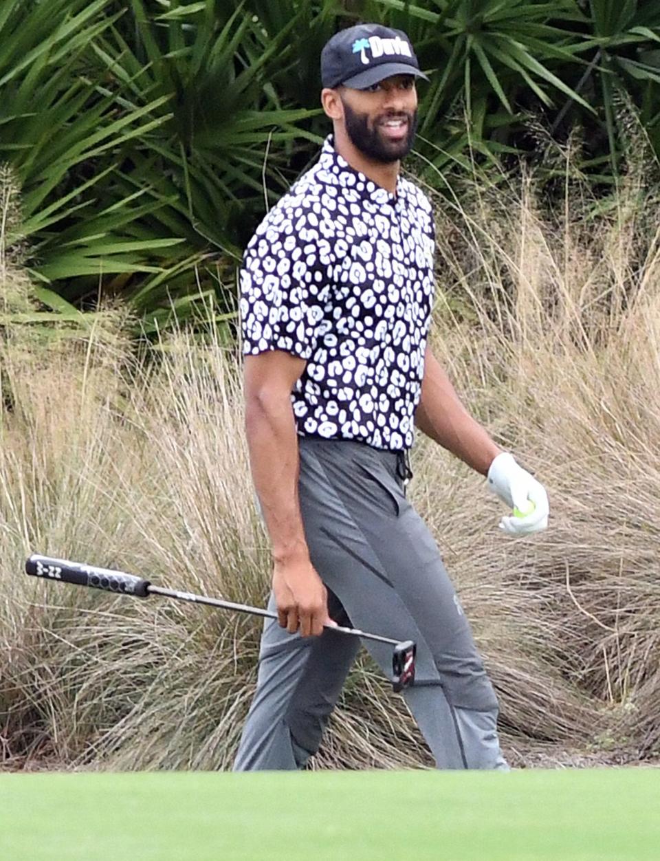 <p>Bachelor Matt James enjoys a round of golf near his home in Jupiter, Florida on Saturday.</p>