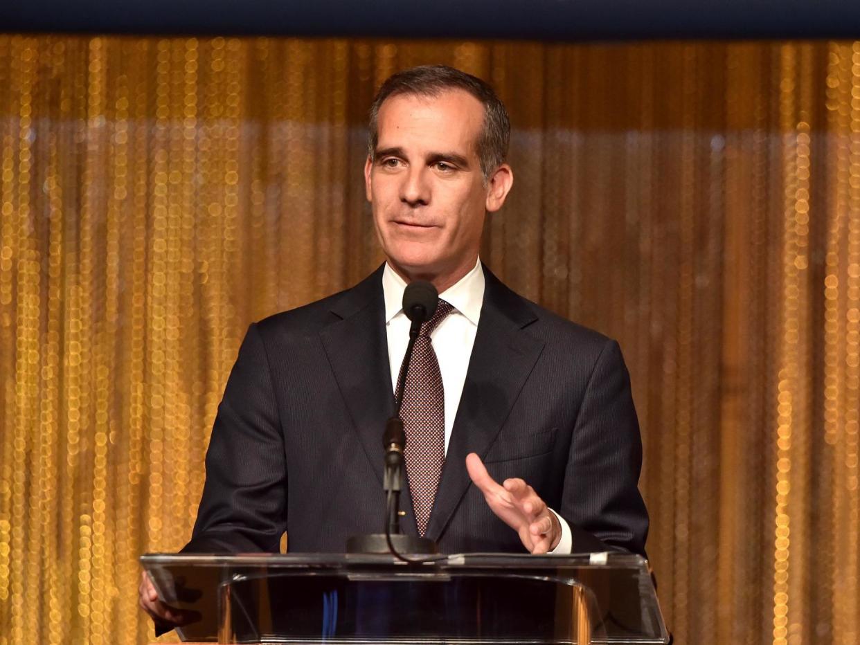 Honouree Eric Garcetti speaks onstage at The Salvation Army 2019 Sally Awards at the Beverly Wilshire Four Seasons Hotel on 19 June 2019 in Beverly Hills, California: (Getty Images)