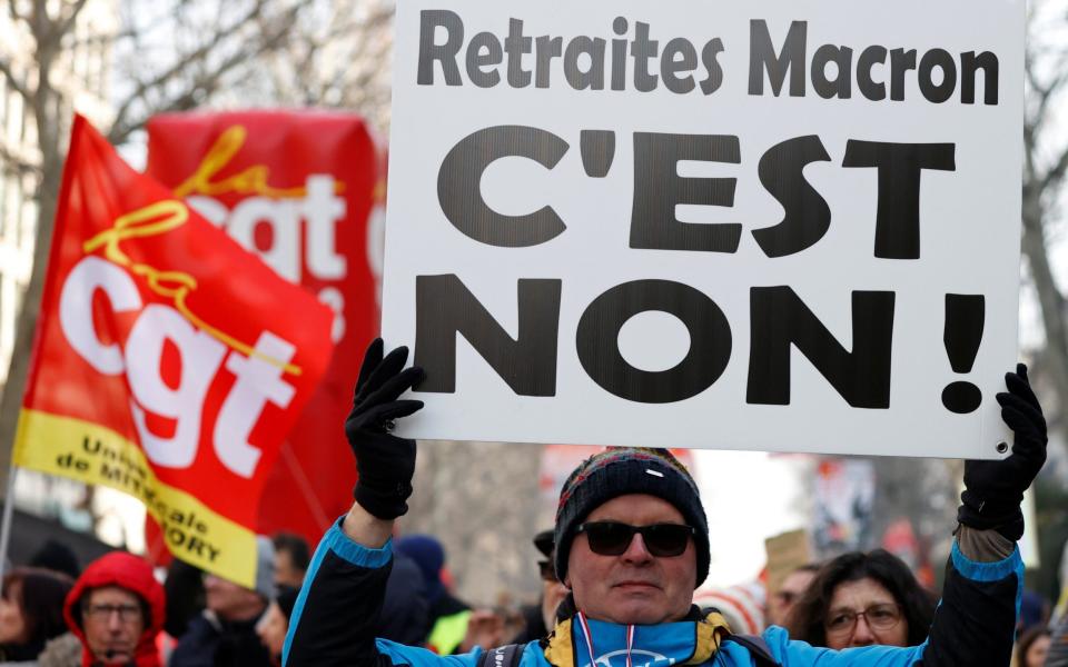 French unions staged a seventh national day of protest against pension reform, which was presented to ministers - REUTERS