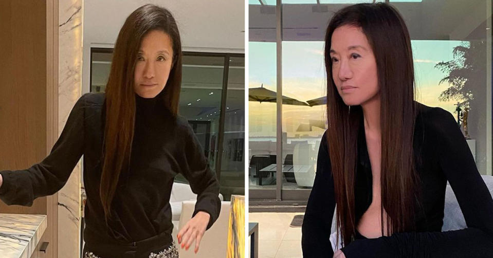 Two photos of Vera Wang in her house